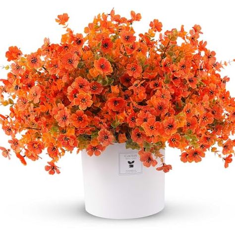 Rowfad 18 Pcs Artificial Mums Flowers Fake Outdoor Violet Flowers Plastic Eucalyptus Fall Flowers for Porch Window Box Farmhouse Thanksgiving Autumn Home Decor (18, Orange) Flowers For Porch, Planting Mums, Farmhouse Thanksgiving, Porch Window, Thanksgiving Home Decor, Greenery Flowers, نباتات منزلية, Mums Flowers, Faux Floral Arrangement