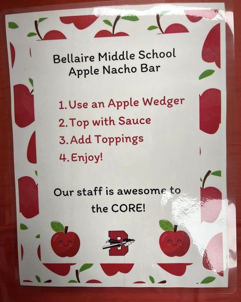 Caramel Apple Bar For Teachers, Apple Nacho Bar For Teachers, Apple Bar For Teachers, Apple Bar Ideas, Apple Nacho Bar, Nacho Bar Party, Staff Ideas, Apple Bar, Sunshine Committee