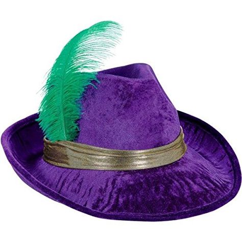 Amazon.com: Amscan Velvet Fedora Hat Mardi Gras Costume Party Headwear, Purple, 13.5 x 11": Toys & Games Mardi Gras Hats, Mardi Gras Outfits, Shrove Tuesday, Green Feather, Mardi Gras Costumes, Mardi Gras Beads, Velvet Hat, Purple Hats, Mardi Gras Party