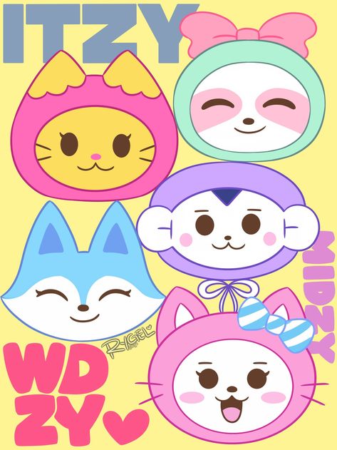 Itzy Cartoon, Wdzy Wallpaper, Itzy Wallpaper, Kids Zoo, Kpop Ideas, Fandom Kpop, Character Study, Shin Yuna, Line Friends