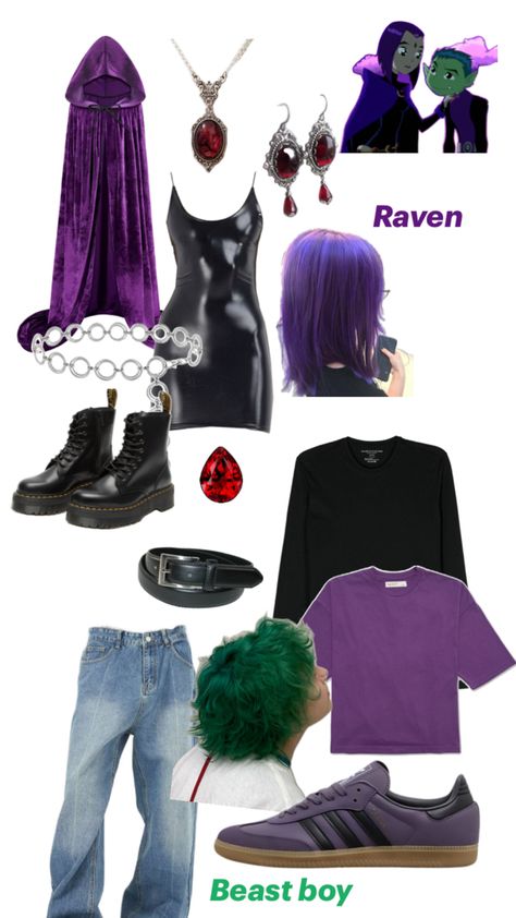 Beast Boy Costume, Raven Halloween Costume, Raven And Beast Boy, Raven Costume, Couples Halloween Outfits, Holloween Costume, Cute Couple Halloween Costumes, Boy Halloween Costumes, Beast Boy