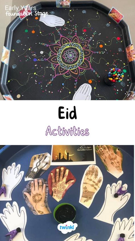 Celebrate Ramadan and Eid in your early years setting with these lovely eid activities. Thanks to @tufftrayswithsoph Kathleen Cunningham Eid Ul Fitr Activities For Kids, Eid Al Fitr Activities For Kids, Ramadan Tuff Tray Ideas, Eid Activities For Babies, Eid Mubarak Activity For Preschool, Eid Ideas For Kids, Eid Al Fitr Activities, Eid Activities For Toddlers, Eid Activities Eyfs