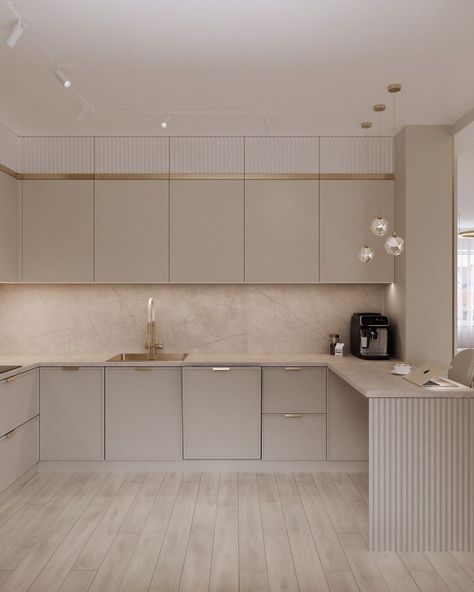 Cashmere Kitchen Ideas, Beige Colour Kitchen, Beige Color Kitchen, Nude Kitchen, White Kitchen Floor, Minimal Kitchen Design, Kitchens Ideas, Elegant Kitchen Design, Classic Kitchen Design