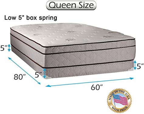 Dream Solutions Fifth Ave Extra Soft Foam Eurotop (PillowTop) 60"x80"x13" Queen Mattress & Low 5" Height Box Spring Set with Bed Frame Included - Orthopedic Type, Long Lasting Comfort, Spine Support Pillowtop Mattress, Queen Mattress Set, Full Size Mattress, Full Mattress, Twin Mattress Size, Quality Sleep, Restorative Sleep, Queen Mattress Size, Mattress Box Springs