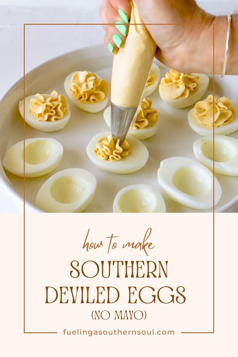 Who can resist creamy, bite-sized goodness? These classic Southern deviled eggs are ultra-creamy, with just the right amount of kick from Dijon mustard. Made with Greek yogurt, and finished with a sprinkle of paprika and chives, they’re the perfect party-starting appetizer! Deviled Eggs No Mustard, Deviled Eggs No Mayo, Southern Appetizers, Southern Deviled Eggs, Mustard Made, Easter Lunch, Delicious Appetizer Recipes, Classic Southern, Deviled Eggs