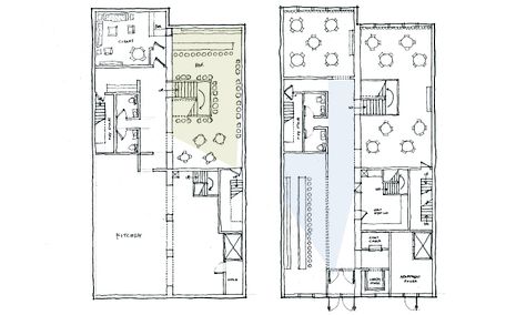 Plan of 2 story restaurant, Flat Iron district, NYC 2 Story Restaurant Design, Fine Dining Restaurant Floor Plan, Restaurant Layout Design Floor Plans, Restaurant Layout Design, Cabana Restaurant, Stairs Floor Plan, Cafe Floor Plan, Restaurant Floor Plan, Study Cafe