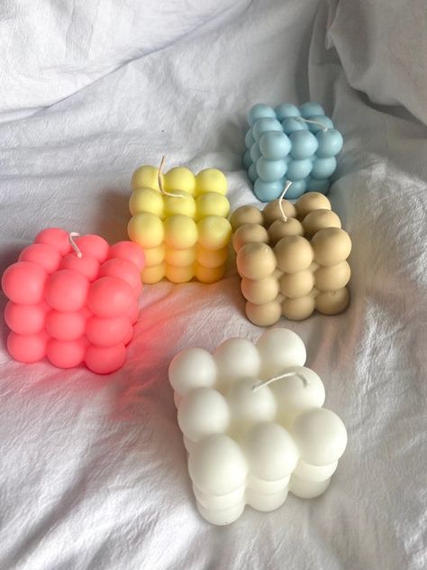 Bubble Cube Candle, Bendy Candles, Cube Candle, Twist Candle, Pastel Room, Cute Candles, Aesthetic Candles, Vegan Candles, Candle Aesthetic