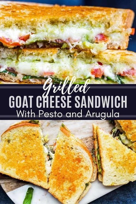 Grilled Goat Cheese, Sandwich With Pesto, Pesto Arugula, Goat Cheese Sandwich, Homemade Basil Pesto, Fancy Grilled Cheese, Cheese Sandwich Recipe, For Dinner, Gourmet Grilled Cheese