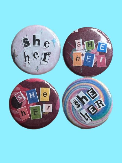 Pronoun Pins Diy, Diy Buttons Pins Ideas, Button Pin Design Ideas, Button Maker Ideas, Pronoun Pins, Ceramic Shoe, Pins On Denim Jacket, Wc Ideas, Badge Making