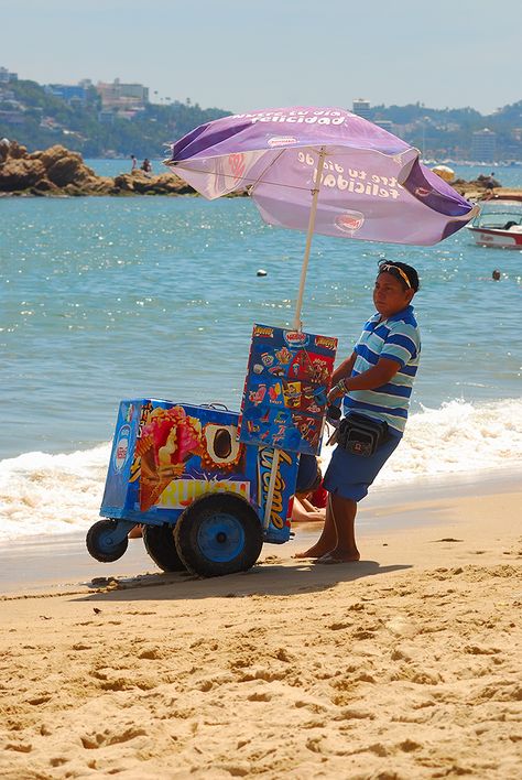 ice cream vendor on the beach, Acapulco, Mexico Beach Vendor, Ice Cream Vendor, Panama Canal Cruise, Beautiful Culture, Explore Mexico, Mexico Beach, Panama Canal, Beach Mat, Panama