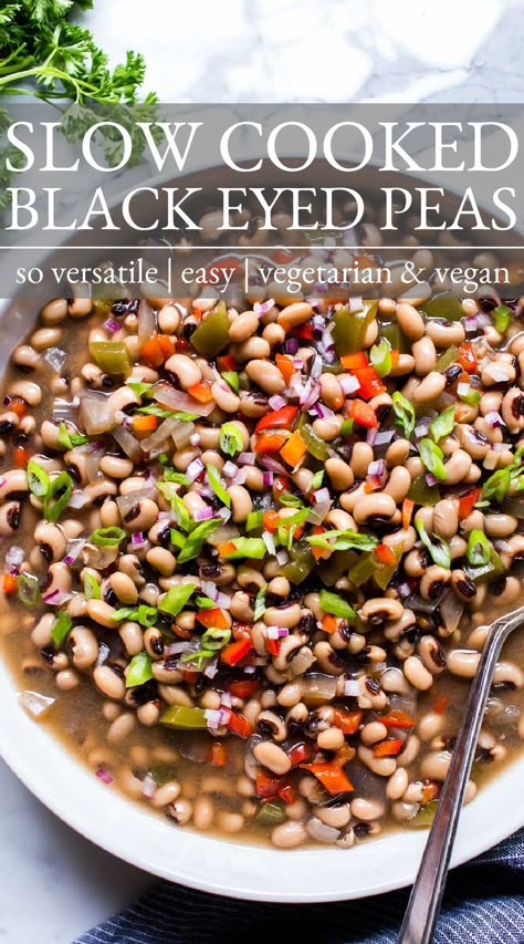 Black Eye Peas Crockpot, Vegetarian Black Eyed Peas, Black Eyed Peas Recipe Vegetarian, Vegan Black Eyed Peas Recipe, Black Eyed Peas Recipe Crock Pot, Cooking Black Eyed Peas, Blackeyed Pea Recipes, Most Pinned Recipes On Pinterest, Bean Food