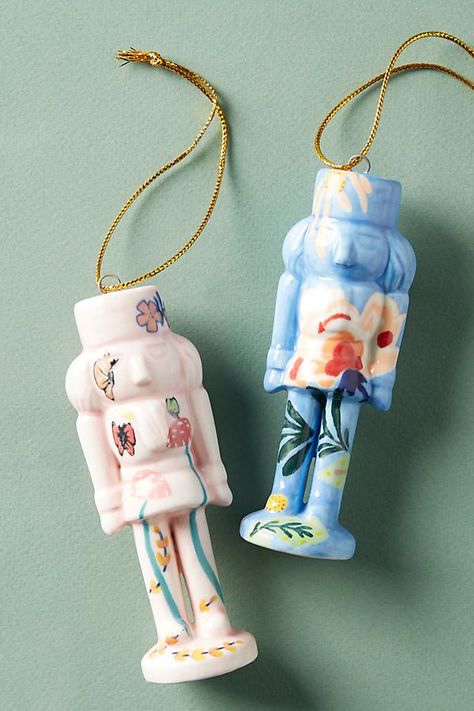 Nutcracker Christmas Ornaments, Ceramic Nutcracker, Painted Nutcracker, Anthropologie Christmas, Nutcracker Decor, Anthropologie Holiday, Vintage Holiday Decor, Nutcracker Ornaments, Christmas Tree Cake