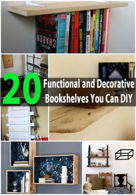 20 Functional and Decorative Bookshelves You Can DIY Creative Bookshelves Diy, Small Bookshelf Ideas, Diy Nook, Bookshelves For Small Spaces, Apartment Lifestyle, Creative Bookcases, Decorative Bookshelves, Unique Bookshelves, Bookshelves Decor