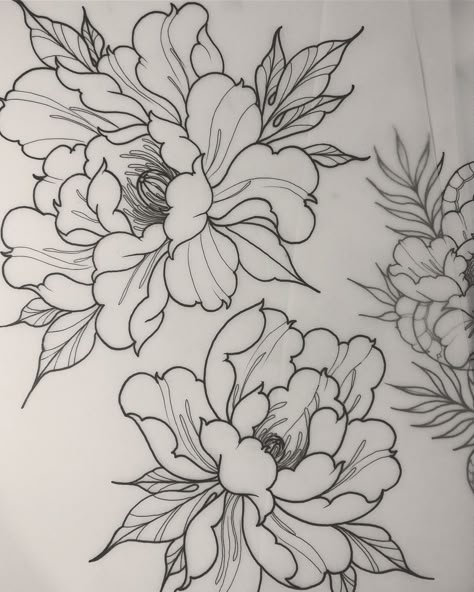 Japanese Flower Tattoo, Flower Tattoo Drawings, Japanese Tattoos, Japanese Flower, Peonies Tattoo, Pola Sulam, Japanese Tattoo Art, Japanese Flowers, Tattoo Outline