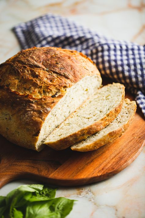 Rustic Garlic and Herb Bread Homemade Herb Bread, Artisan Breads Rustic, Garlic Parmesan Dutch Oven Bread, Garlic Herb Bread Recipe, Bread Machine Garlic Herb Bread, Garlic And Herb Artisan Bread, Garlic And Herb Bread, Rustic No Knead Garlic Rosemary Bread, Herb Bread Recipe