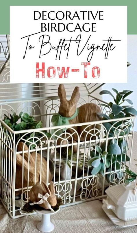 Birdcage Outdoor Decor, Bird Cage Ideas Indoor Decor, Large Birdcage Decor Ideas, Decorating With Bird Cages, Repurposed Bird Cage Ideas, Decorating With Birds, Birdcage Decor Ideas, Easter Buffet Table, Decorative Bird Cages