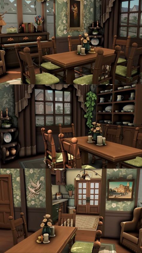 Sims 4 Cottage Aesthetic, Witch Bloxburg House, Sims 4 Vintage Living Room, Witch House Bloxburg, Sims 4 Victorian House Interior, Cottagecore House Plans, Cottagecore Bloxburg House, Ts4 Bedroom, Sims 4 Witch House