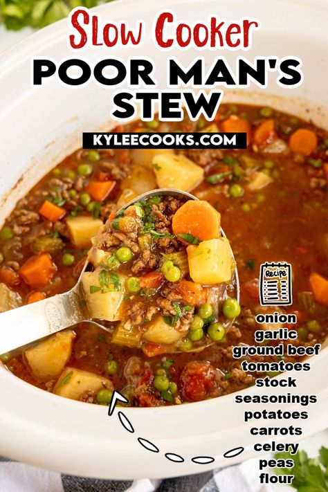 A delicious crock pot recipe using simple ingredients, this Poor Man's Stew is a family favorite. It's an easy dinner to make, budget friendly and delicious! Poor Man's Stew, Easy Dinner To Make, Poor Mans Stew, Ninja Cooking System Recipes, Comfort Meals, Hamburger Stew, Comfort Soup Recipes, Crock Pot Recipe, Beef Stew Crockpot