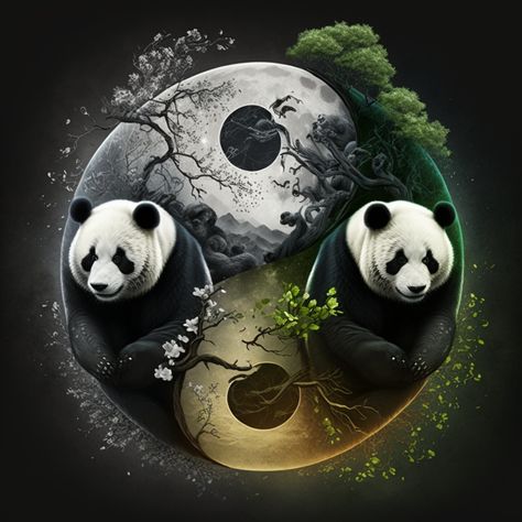 Panda Ying Yang, Res Wallpaper, Panda Cross Stitch, Jing Y Jang, Yin Yang Art, Yin Yang Tattoos, Whatsapp Wallpaper Cute, Dreamy Artwork, Panda Bears