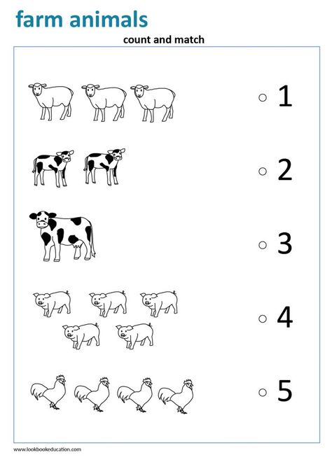 Count To 5 Worksheet, Counting Matching Worksheet, Animal Math Activities Kindergarten, Count To 5, Farm Animals Worksheets Preschool, Farm Animals Kindergarten, Counting Worksheets Preschool, Farm Animals Worksheet, Animal Math