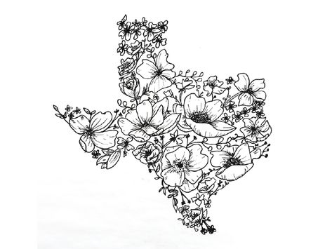 Texas Wildflowers Drawing, Texas Related Tattoos, Wester Wallpaper, Laserpecker Projects, Texas Flower Tattoo, Texas Outline Tattoo, Texas Drawings, Texas Wildflower Tattoo, Wildflower Images