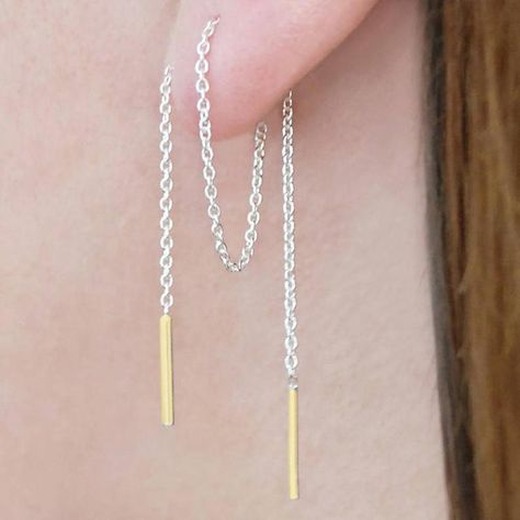 Chain Threader Earrings, Gold Chain Earrings, Threader Earrings Gold, Silver Threader Earrings, Silver Chain Earrings, Edgy Jewelry, Mixed Metal Earrings, Jewelry Chain, Thread Earrings