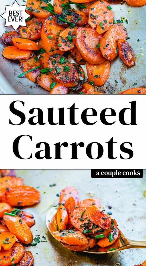 Here are the best sauteed carrots you'll ever have! The perfect easy side dish, they're made with just 3 ingredients and done in 10 minutes. #sauteed #carrots #sauteedcarrots #bestcarrots #perfectcarrots #carrotsrecipe #sidedish #plantbased #vegansidedish Shrimp And Carrots Recipes, Sauteed Carrots Recipes, Sautéed Carrots, Easy Baked Shrimp, Carrot Recipes Side Dishes, Lean Recipes, Healthy Board, Carrots Side Dish, Kale Caesar