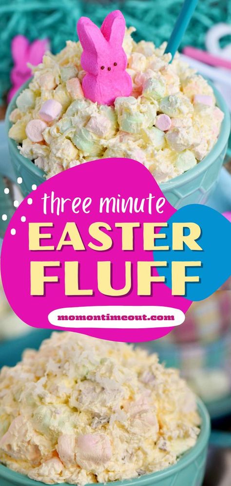 Three Minute Easter Fluff, easter desserts, easter treats Easter Fluff, Mini Marshmallows Recipes, Easter Fruit Salad, Easter Salad Recipes, Marshmallow Fluff Recipes, Easter Deserts, Easter Salad, Easter Fruit, Marshmallow Desserts