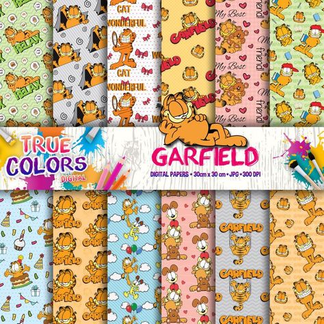 Garfield Digital Paper Garfield digital Garfield printable | Etsy Garfield Pattern, Halloween Birthday Decorations, Halloween 5, Halloween Digital, Digital Kit, Halloween Birthday, Printable Paper, Repeating Patterns, Cute Pattern