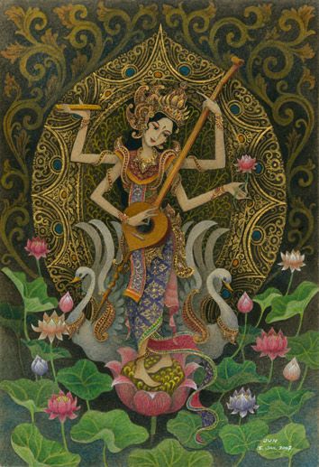 Sarawasti Goddess, Devi Goddess, Balinese Art, Goddess Of Knowledge, Saraswati Devi, Saraswati Goddess, Oh My Goddess, 8 March, Indian Goddess