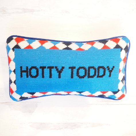 Spruce up  your dorm, RV or any game day space with this handmade, needlepoint Hotty Toddy pillow. Velvet back. Pink Dorm, Beaded Pillow, Hotty Toddy, Needlepoint Pillow, Chenille Pillow, Purple Halloween, Pennant Flag, Needlepoint Designs, Accent Throw Pillows