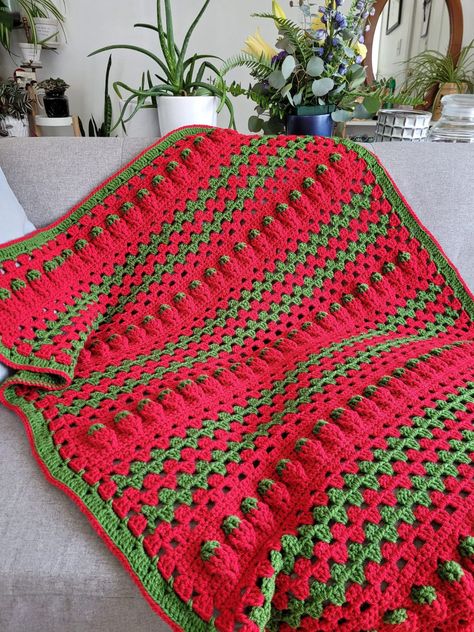 Crochet Patterns For Beginners Blanket, Strawberry Blanket, Afghan Patterns Crochet, Crochet Blanket Patterns Free, Free Crochet Afghan Patterns, Ripple Crochet, Strawberry Crochet, Strawberry Decor, Granny Stripe