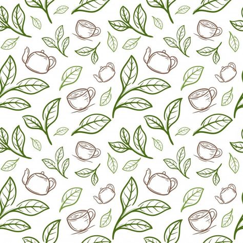 Tea Leaves Illustration, Tea Cup Pattern, Tea Background, Tea Pattern, Tea Wallpaper, Food Vintage, Tea Labels, Tea Packaging Design, Leaves Pattern Design