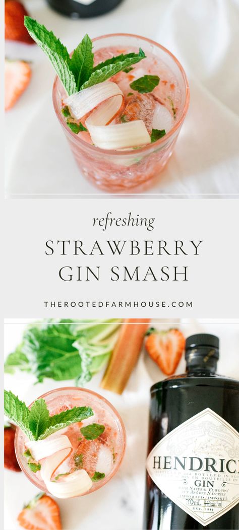 This strawberry rhubarb gin smash recipe is a refreshing, colorful cocktail that’s perfect for the summer. I’m no stranger to a summer cocktail and this strawberry rhubarb gin smash has to be my favourite recipe so far. I never thought to put rhubarb in a cocktail until I was dining at a local restaurant with some friends. I decided to order a strawberry rhubarb lemonade that was mixed with vodka – It was delicious, and I was hooked. Strawberry Rhubarb Lemonade, Rhubarb Gin Cocktail, Gin Smash Recipe, Rhubarb Lemonade, Gin Smash, Rhubarb Cocktail, Strawberry Gin, Rhubarb Gin, Rhubarb Syrup