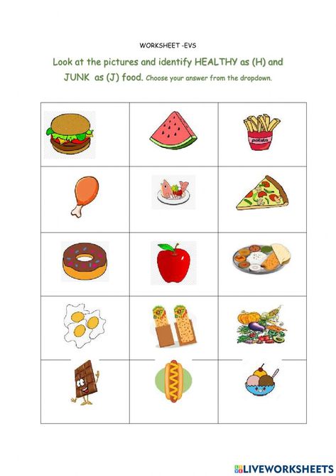 Healthy And Junk Food Worksheet, Healthy And Unhealthy Food Worksheet, Food Worksheet, Healthy Food Activities, Life Science Activities, Healthy And Unhealthy Food, Food Eating, Food Activities, Worksheets For Kindergarten