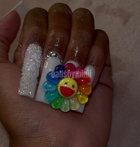 Takashi Nails, Cocomelon Nails, Takashi Murakami Flower Nails, Murakami Flower Nails, Takashi Murakami Nails, Murakami Nails, Extendo Nails, Takashi Murakami Flower, Charm Nails