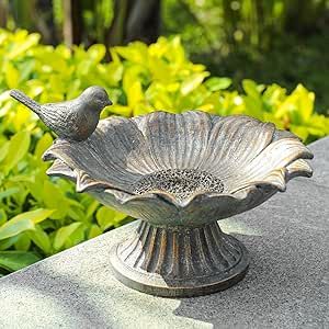 MUMTOP Bird Baths for Outdoors, Antique Outdoor Garden Birdbath Bowl Resin Bird Baths and Feeder with Vintage Bird Ornament for Outside Yard Table Decor Bird Bath And Feeder Ideas, Bird Bath Fountains Outdoor, Mediterranean Garden Decor, Desert Patio, Curtains Black And White, Unique Bird Baths, Glazing Inspiration, Vintage Outdoor Decor, Pottery Creations