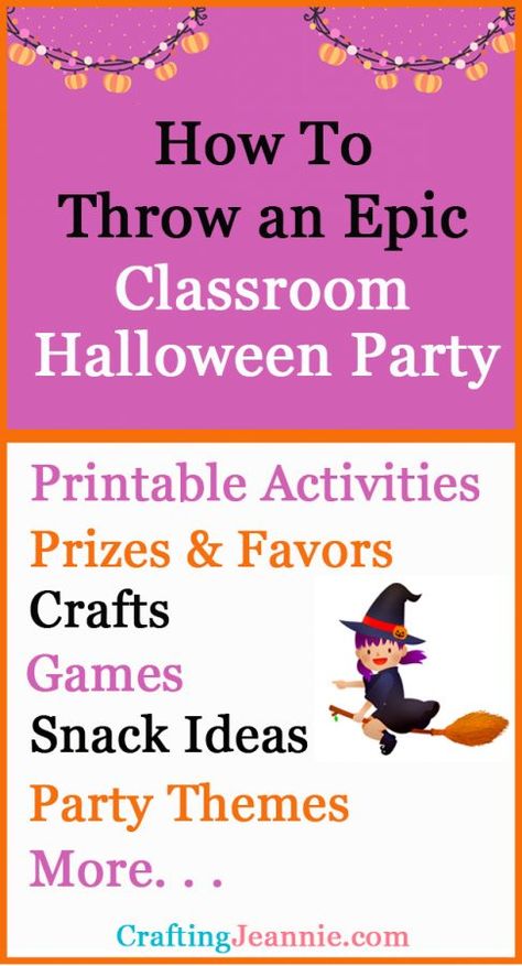 Throw an epic classroom Halloween Party. Everything you need for an amazing party: Halloween Party Themes, Halloween Party Games, Halloween Craft Templates & Printables, Halloween Printable Activities, Halloween Party Prizes & Halloween Favors, Halloween Snacks, & more. Halloween Themed Classroom Activities, 3rd Grade Class Party Games, 5th Grade Class Halloween Party Ideas, 3rd Grade Halloween Party Activities, 3rd Grade Party Games, Halloween Prizes Ideas, 2nd Grade Classroom Halloween Party, Homeroom Mom Halloween Party, Third Grade Halloween Party Games