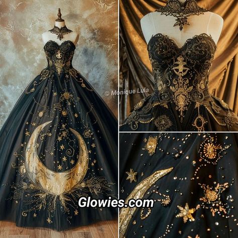 Monique Lula, The Crescent City, Black And Gold Dress, Moon Dress, Fairy Dresses, Future Children, Black Moon, Zodiac Art, Crescent City