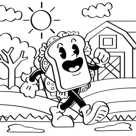 Coloring book happy sandwich hangout wit... | Premium Vector #Freepik #vector #cartoon #cartoon-design #character-art #cartoon-character Sandwich Cartoon, Face Cartoon, Cartoon Cartoon, Art Cartoon, Vector Cartoon, Man Character, Psd Icon, Hand Drawing, Smile Face