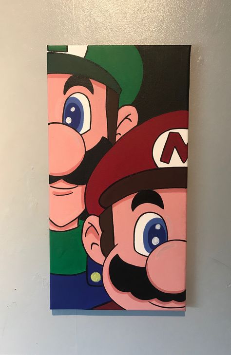 Mario brothers duo canvas Mini Tela, Disney Canvas, Disney Art Drawings, Simple Canvas Paintings, Cute Canvas Paintings, Easy Canvas Art, Canvas Drawings, Cartoon Painting, Canvas Painting Designs