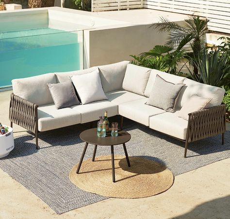 EAST OAK Life Chatter Patio Furniture Set, Outdoor Furniture Corner Sofa Set with Round Coffee Table, 5 Seats Sofa Deep Seating with Thick & Washable Cushions, Chestnut Brown & Creamy Apricot Outdoor Sectional Furniture, Sectional Furniture, Corner Sofa Set, Patio Furniture Set, Couch Set, Modern Patio, Patio Sofa, Chestnut Brown, Outdoor Sectional