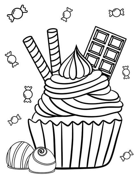 Cupcakes Coloring Pages Sweets Printables Cupcake Coloring - Etsy Sweet Coloring Pages, Uncoloured Drawings, Cupcake Colouring, Food Colouring Pages, Sweets Coloring Pages, Food Coloring Pages Free Printable, Food Coloring Mixing Chart, Food Coloring Chart, Cupcake Coloring Pages