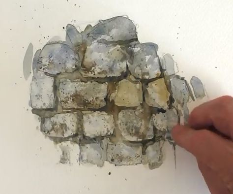 Stone Watercolor Painting, Watercolor Stone Wall, Stone Wall Painting, Watercolor Rocks, Stone Watercolor, Drawing Rocks, Monochromatic Art, Watercolor Architecture, Architecture Sketchbook