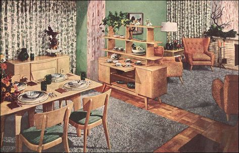 1954 Heywood Wakefield Modern | Dining room with divider uni… | Flickr Heywood Wakefield Dining, Heywood Wakefield Furniture, 1950s Living Room, Retro Rooms, American Living Room, Mid Century Dining Room, Heywood Wakefield, Be Design, Mid Century Living