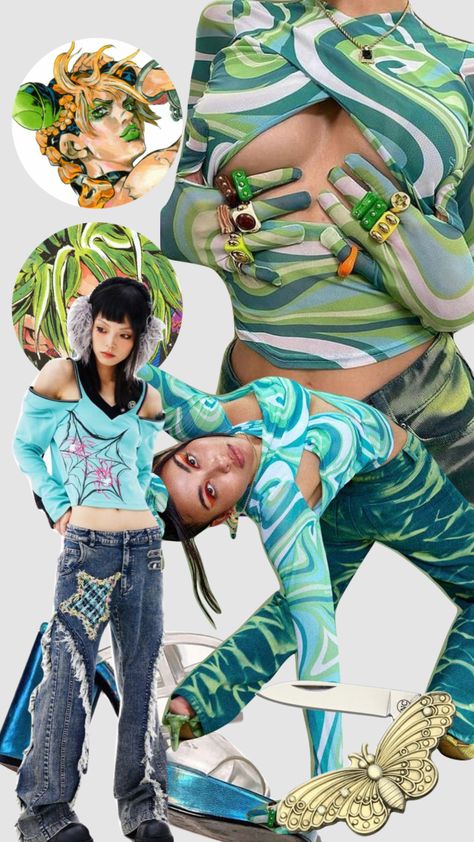 #jolyne #jjba #myfirstshuffle Jolyne Outfit Ideas, Jolyne Kujo Outfit Ideas, Jolyne Kujo Inspired Outfit, Jjba Fashion Inspiration, Jolyne Kujo Outfit, Jolyne Kujo Aesthetic, Jjba Outfit Ideas, Jjba Inspired Outfits, Jjba Outfits