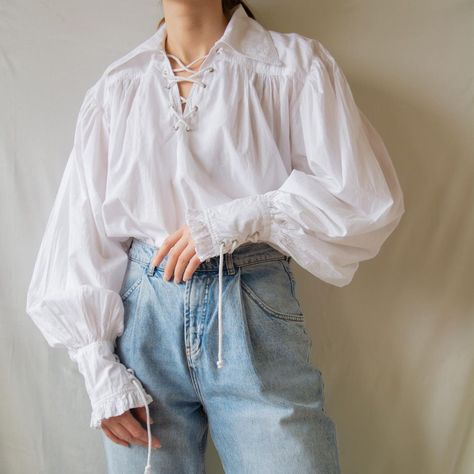 Poets Shirt Outfit, Poet Blouse Aesthetic, Poet Blouse Outfit, Mona Mayfair, Cottage Academia, Poet Sleeve, Poet Blouse, Poet Shirt, Muslimah Fashion Outfits