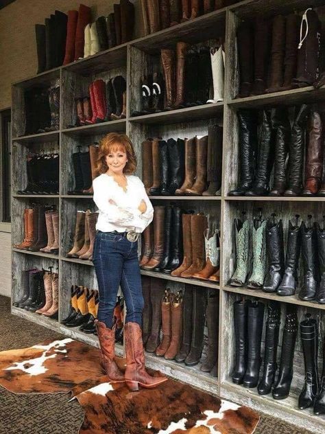 Cowboy Boot Storage, Boot Closet, Country Girl Boots, Western Boots Outfit, Kitchen Shelving, Cowgirl Boots Outfit, Boot Storage, Iron Brackets, Reba Mcentire