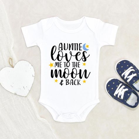 Auntie Baby Onesie - My Auntie Loves Me To The Moon And Back Onesie - Aunt Baby Clothes ﻿HOW TO ORDER:1) Choose onesie2) Select design color if applicable3) Enter customization in “Add your personalization” field4) ADD TO CART5) Select from our shipping class optionsONESIE SIZES0-3 Months :: 21-24 in. / 6-12 Ibs.3-6 Months :: 24-26 in. / 12-16 Ibs.6-9 Months :: 26-28 in. / 16-20 Ibs.12 Months :: 28-30 in. / 20-24 Ibs.PERSONALIZATIONIF the item includes personalization, enter in the “add your per Aunt Onsies, Baby Onsies Ideas Girl, Onsies Ideas Girl, Baby Onsies Ideas, Onsies Ideas, Auntie Baby Clothes, Aunt Baby Clothes, Aunt Onesie, Aunt Baby