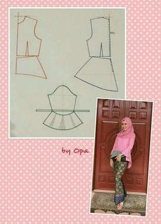 Kebaya Peplum, Pola Kebaya, Pola Blus, Corak Menjahit, Projek Menjahit, Kebaya Modern, Trendy Sewing, Fashion Vocabulary, Blouse Pattern Sewing